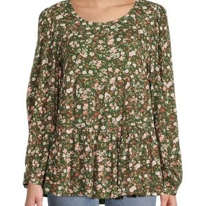 Time and Tru Floral Print Blouse in Green and Pink